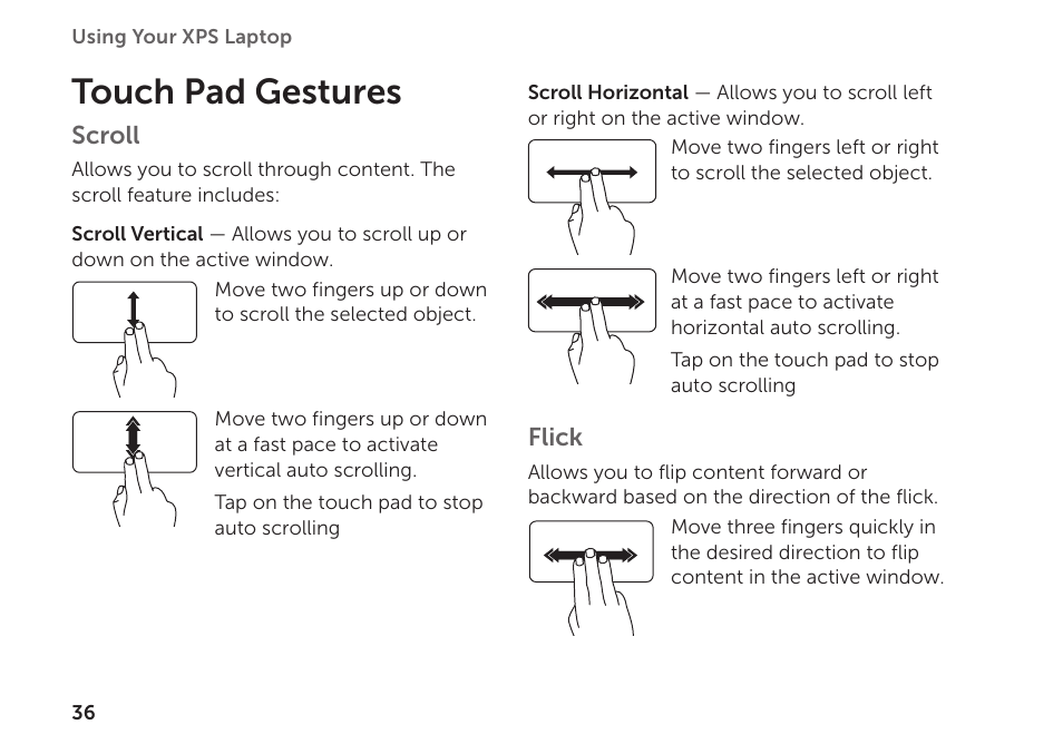 Touch pad gestures | Dell XPS 15 (L501X, Late 2010) User Manual | Page 38 / 106