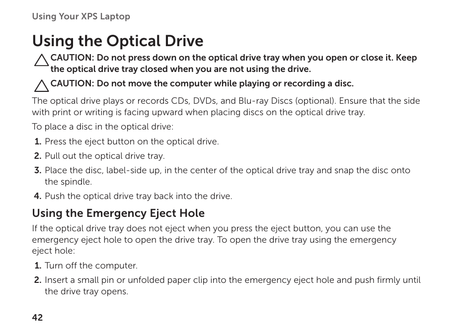 Using the optical drive | Dell XPS 15 (L501X, Late 2010) User Manual | Page 44 / 106