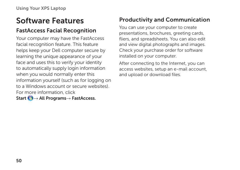 Software features | Dell XPS 15 (L501X, Late 2010) User Manual | Page 52 / 106