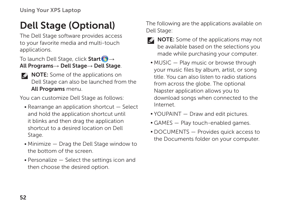 Dell stage (optional) | Dell XPS 15 (L501X, Late 2010) User Manual | Page 54 / 106