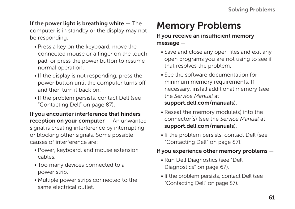 Memory problems | Dell XPS 15 (L501X, Late 2010) User Manual | Page 63 / 106