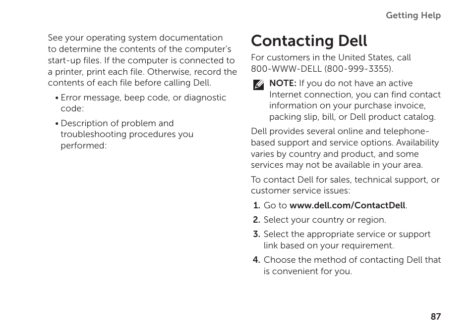 Contacting dell | Dell XPS 15 (L501X, Late 2010) User Manual | Page 89 / 106