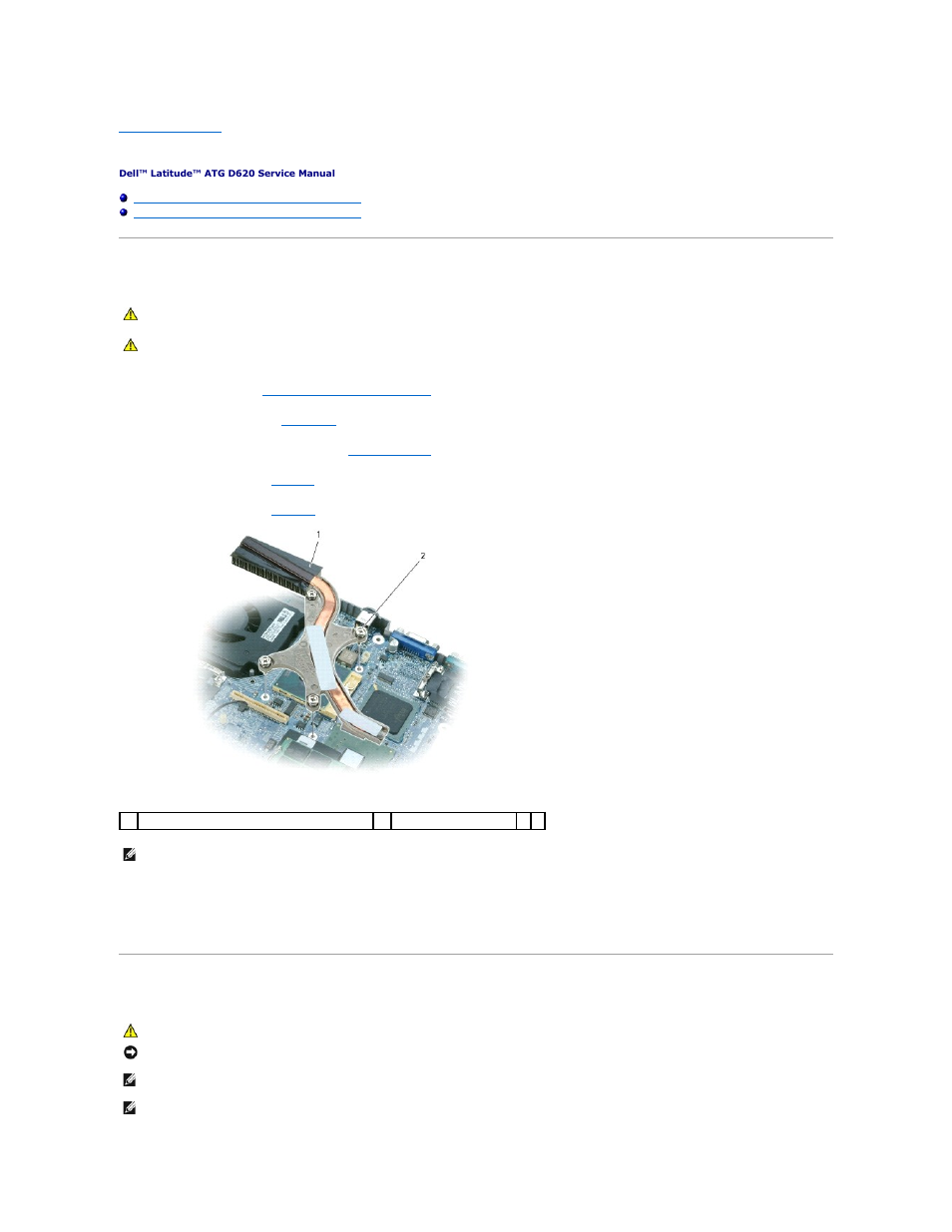 Processor thermal-cooling assembly, Removing the processor thermal-cooling assembly, Replacing the processor thermal-cooling assembly | Dell Latitude D620 ATG User Manual | Page 38 / 40