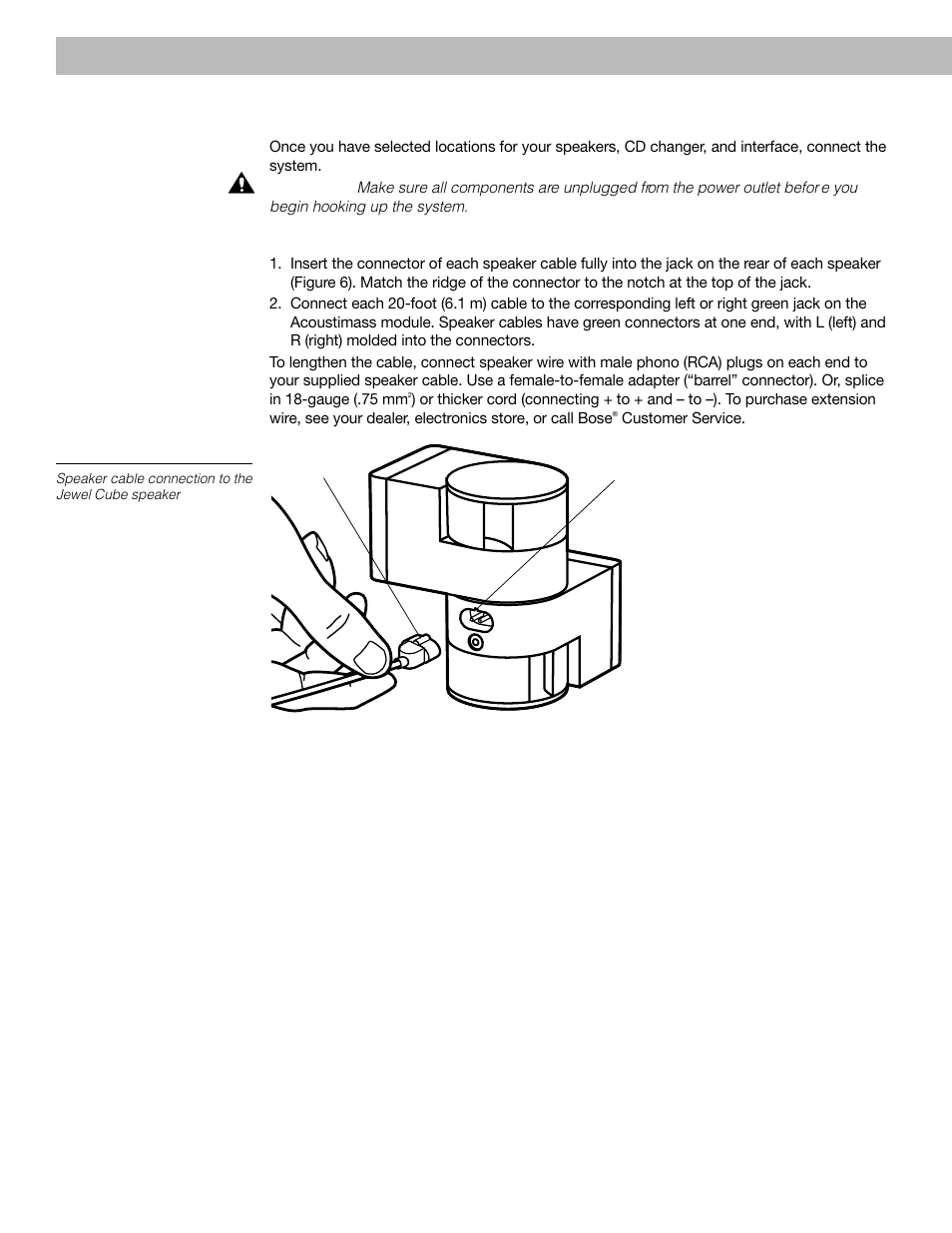 Connecting your system, Setting up, Connecting the jewel cube | Speakers to the acoustimass, Module | Bose 40 User Manual | Page 10 / 48