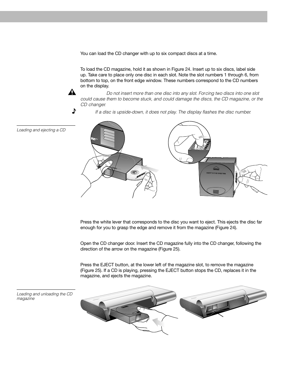 Listening to compact discs, English, Operating your lifestyle | 40 music system, Using the cd changer, Eject button, Loading and unloading the cd magazine, Loading and ejecting a cd | Bose 40 User Manual | Page 23 / 48