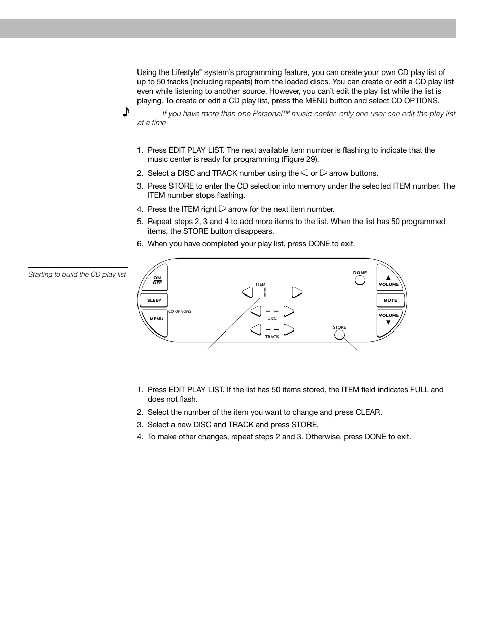 English, Operating your lifestyle, 40 music system programming a cd play list | Bose 40 User Manual | Page 27 / 48
