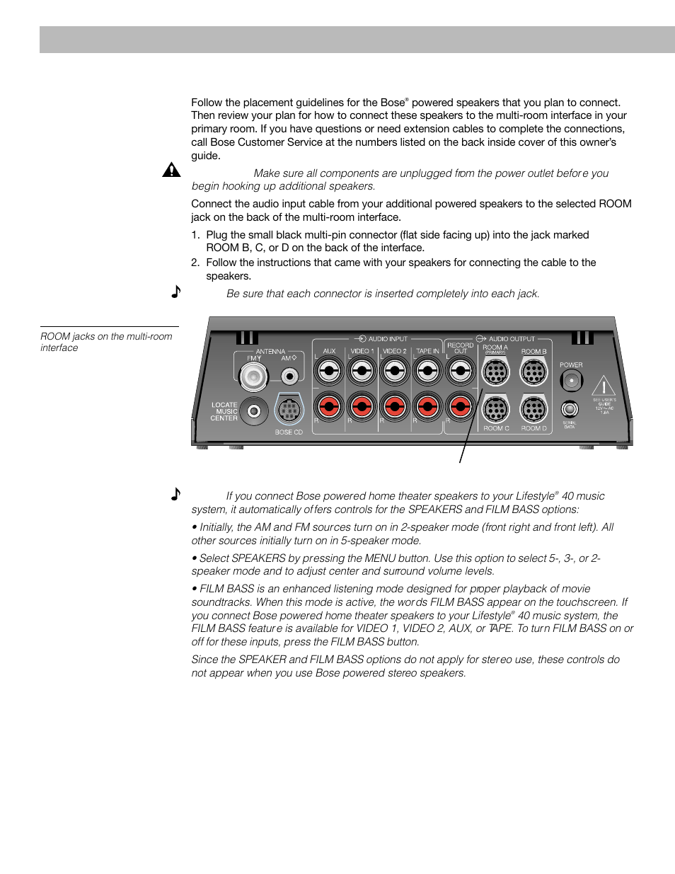 Connecting additional rooms, Operating a multi-room lifestyle, 40 music system | Bose 40 User Manual | Page 34 / 48