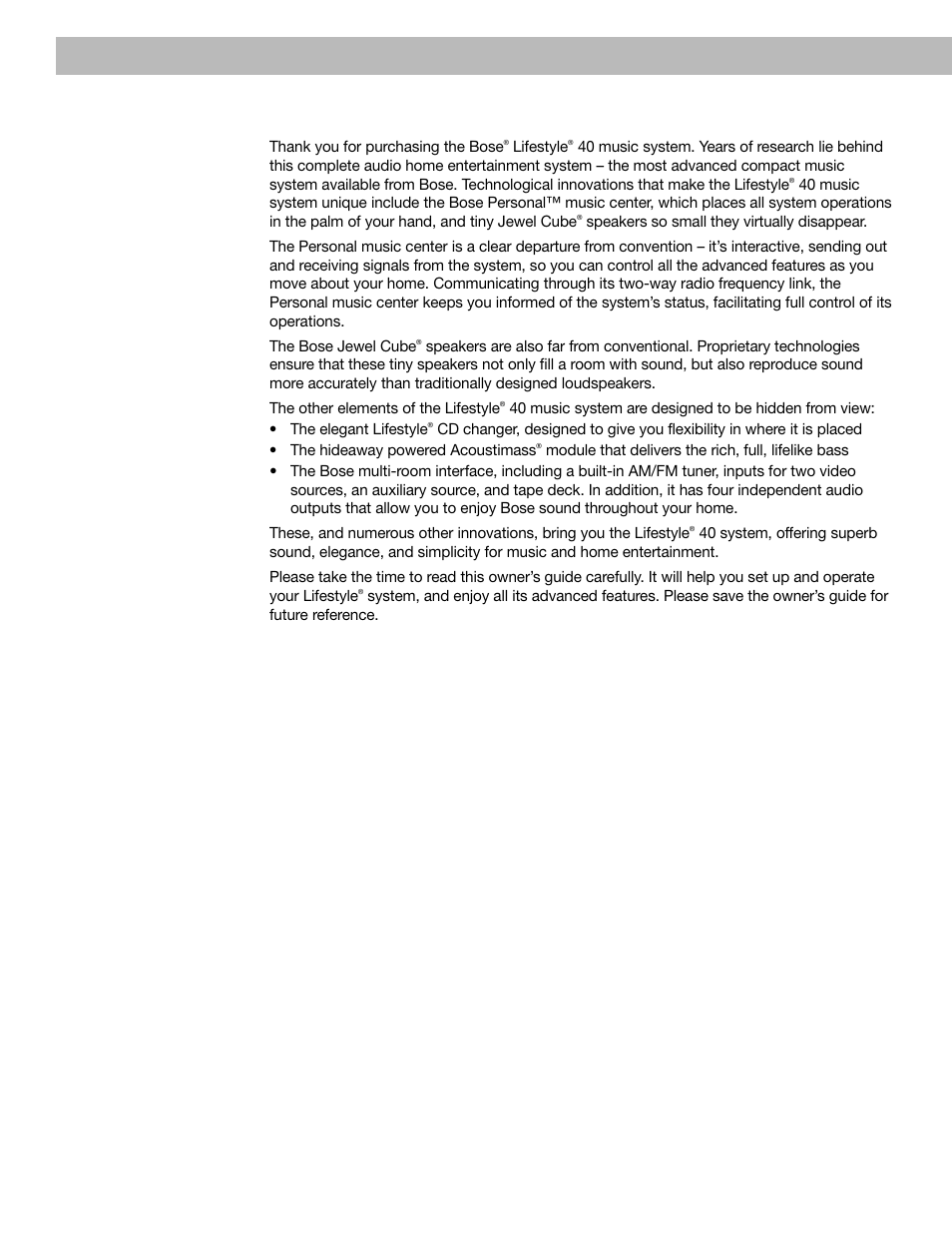 Before you begin, Setting up | Bose 40 User Manual | Page 6 / 48