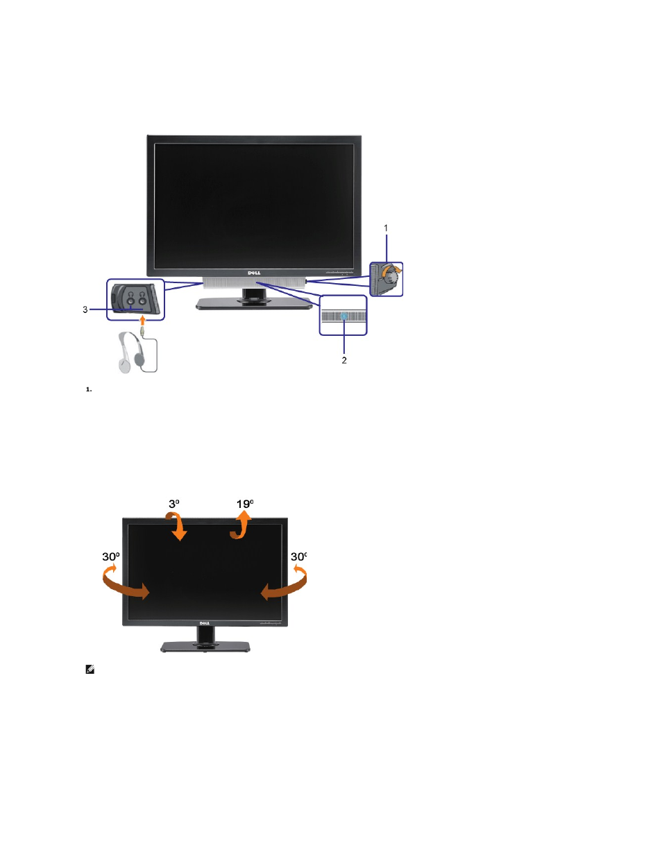 Using the dell soundbar (optional), Using the tilt, swivel, and vertical extension, Tilt/swivel | Vertical extension | Dell 3008WFP Monitor User Manual | Page 26 / 37