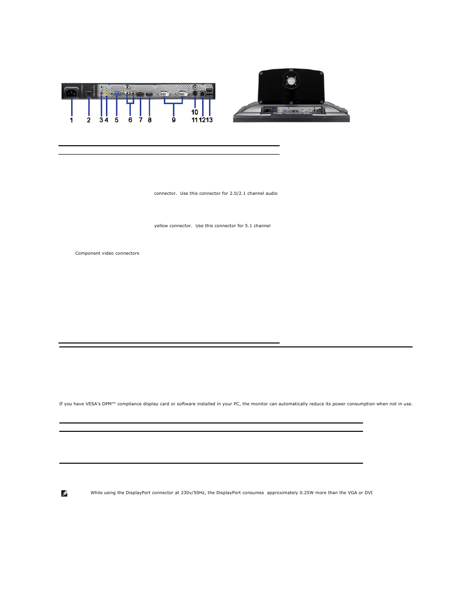 Monitor specifications, Bottom view, Power management modes | Dell 3008WFP Monitor User Manual | Page 4 / 37