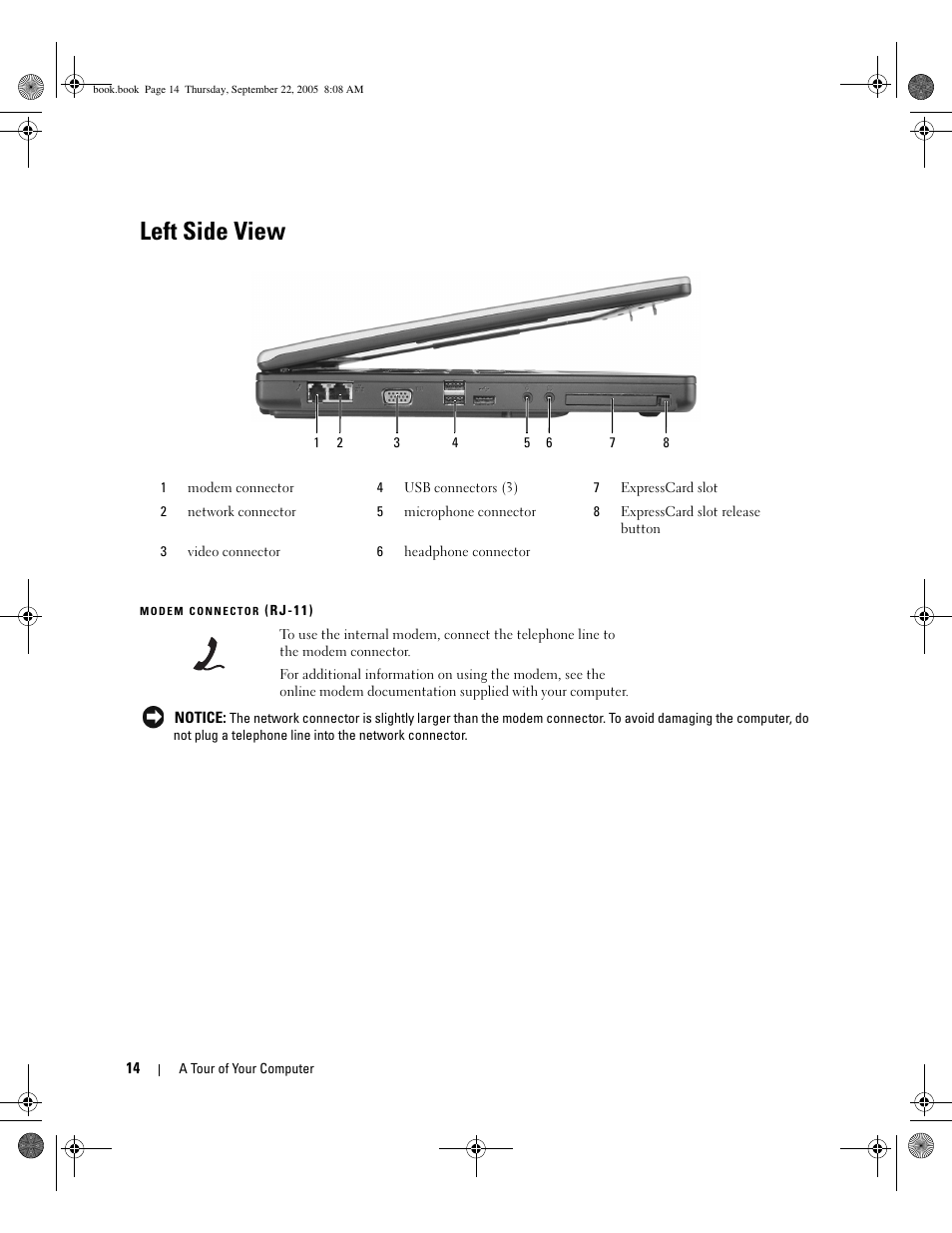 Left side view | Dell Inspiron B120 User Manual | Page 14 / 142