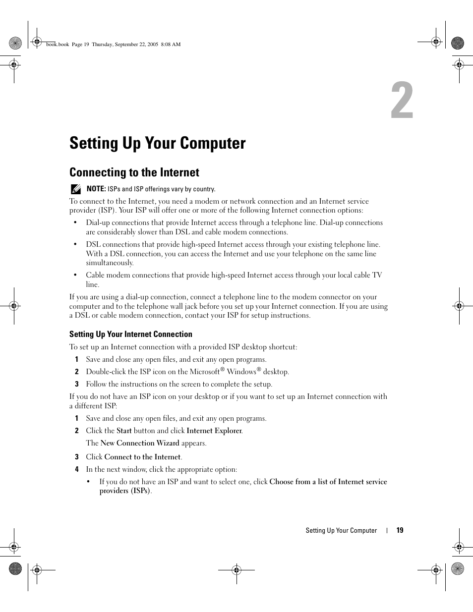 Setting up your computer, Connecting to the internet, Setting up your internet connection | Dell Inspiron B120 User Manual | Page 19 / 142