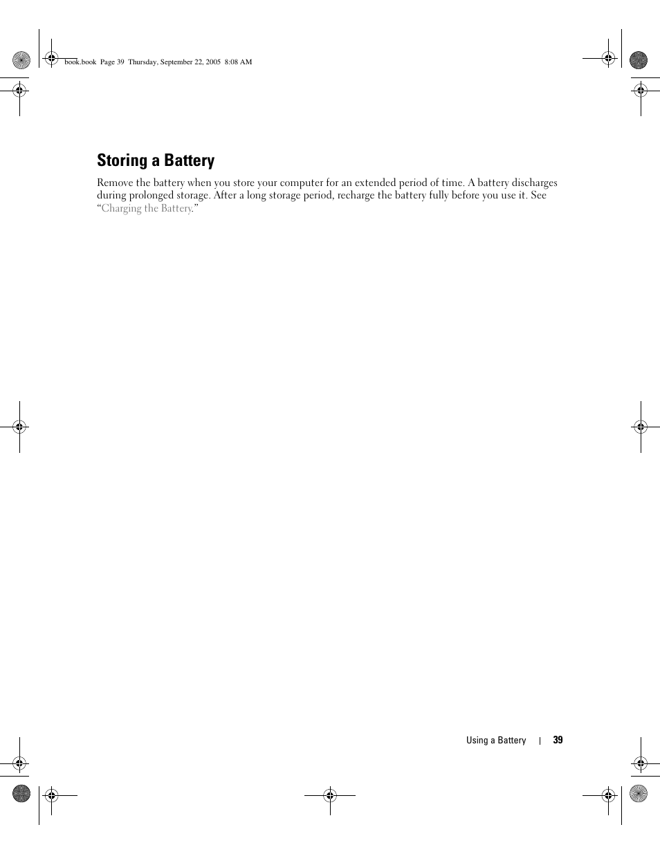 Storing a battery | Dell Inspiron B120 User Manual | Page 39 / 142