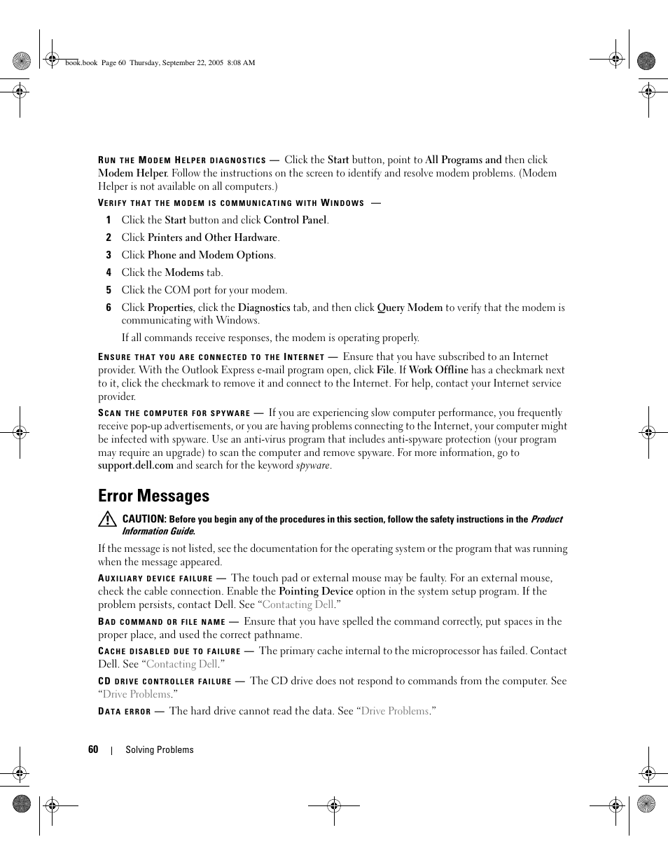 Error messages | Dell Inspiron B120 User Manual | Page 60 / 142