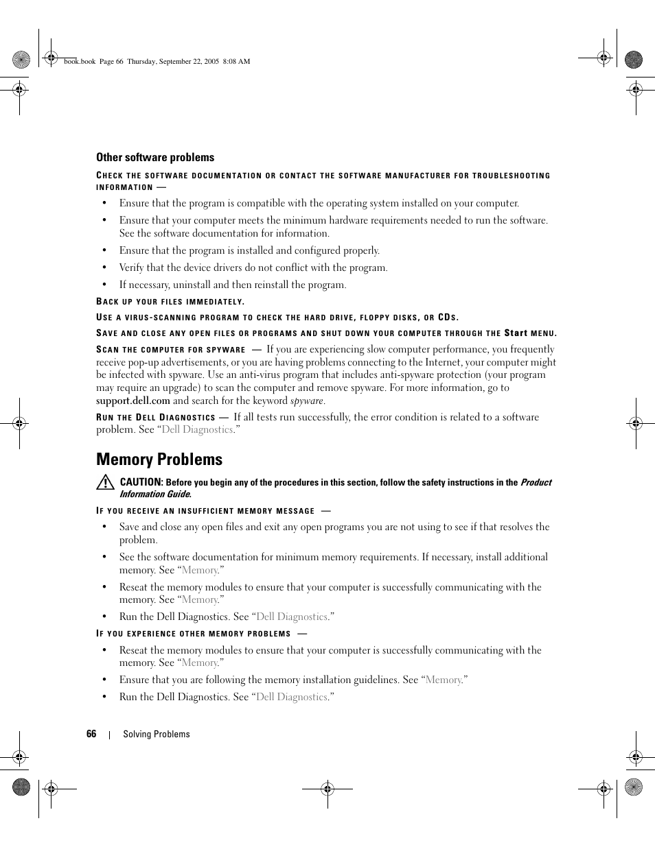Other software problems, Memory problems | Dell Inspiron B120 User Manual | Page 66 / 142