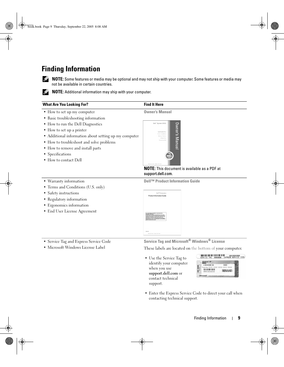 Finding information | Dell Inspiron B120 User Manual | Page 9 / 142