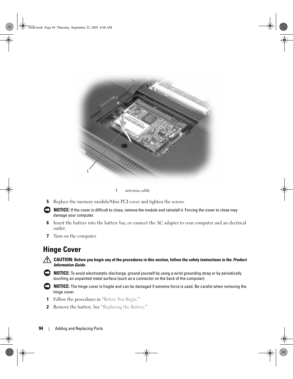 Hinge cover | Dell Inspiron B120 User Manual | Page 94 / 142