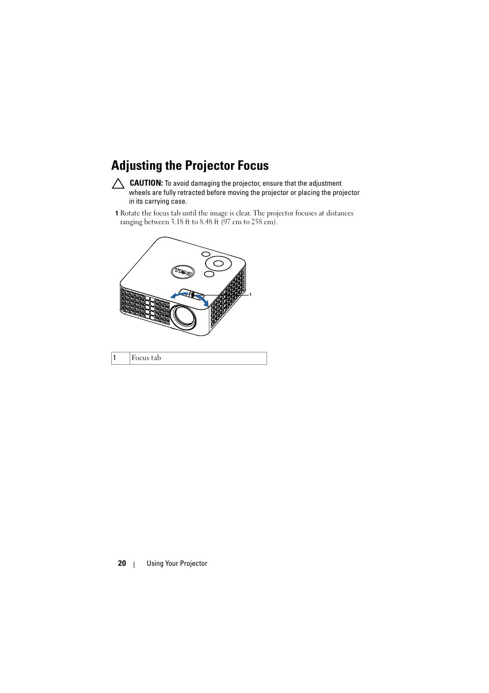 Adjusting the projector focus | Dell M110 Projector User Manual | Page 20 / 67