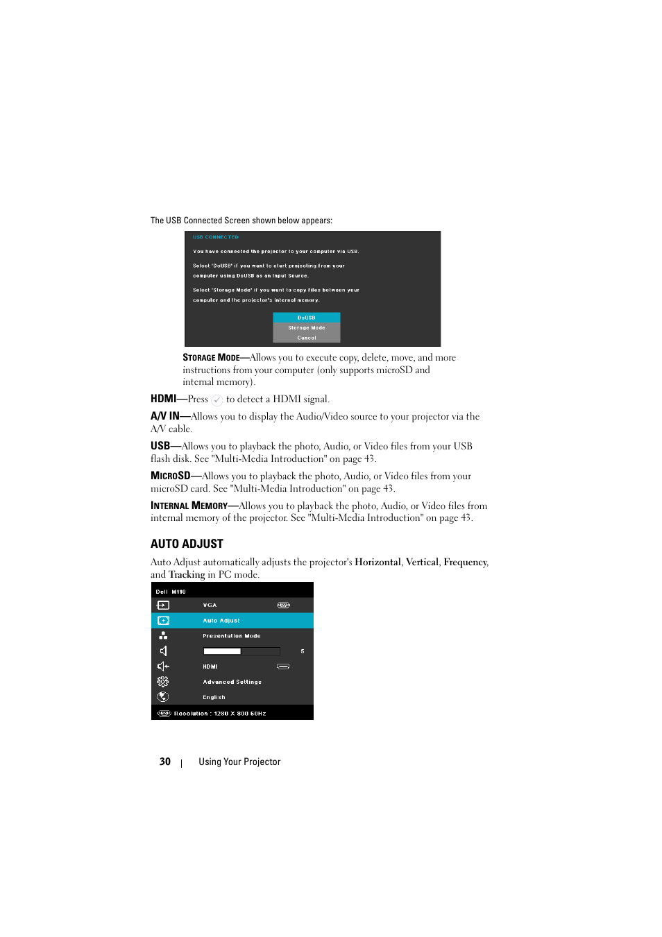 Auto adjust | Dell M110 Projector User Manual | Page 30 / 67