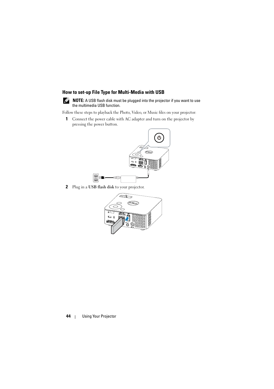 How to set-up file type for multi-media with usb | Dell M110 Projector User Manual | Page 44 / 67