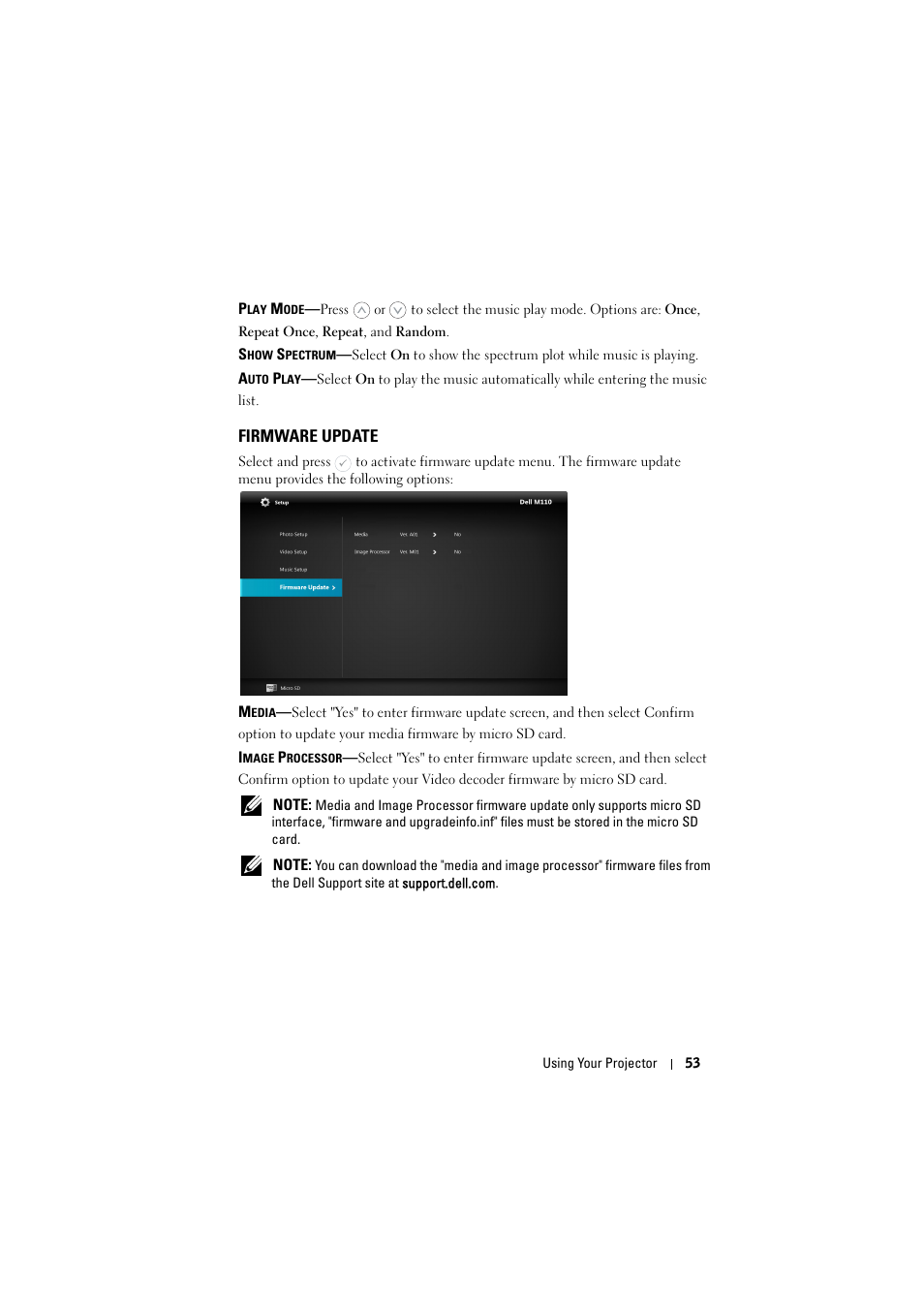 Firmware update | Dell M110 Projector User Manual | Page 53 / 67