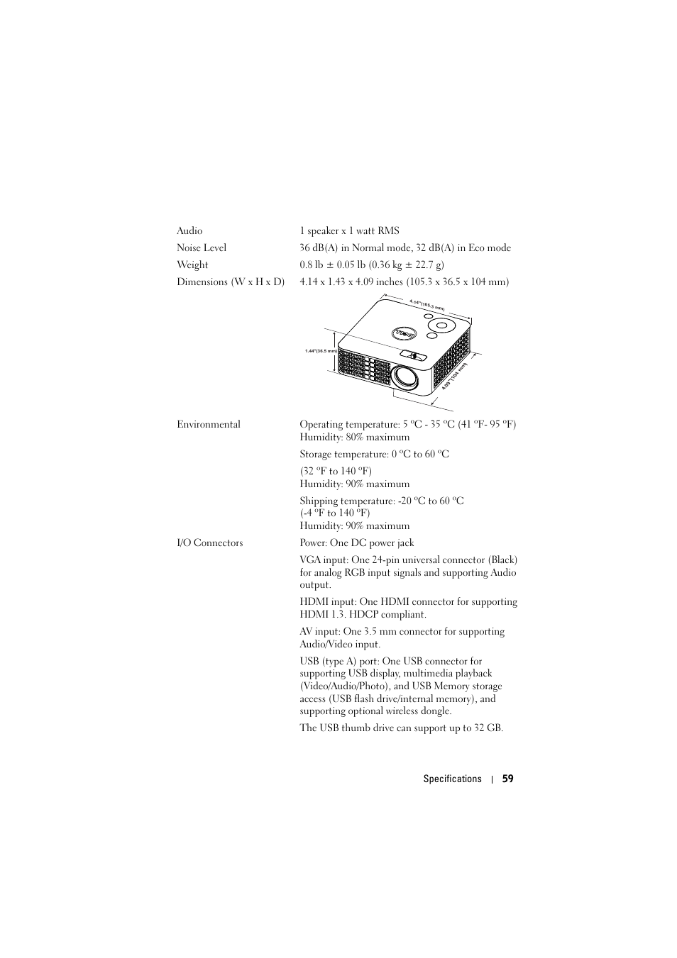 Dell M110 Projector User Manual | Page 59 / 67