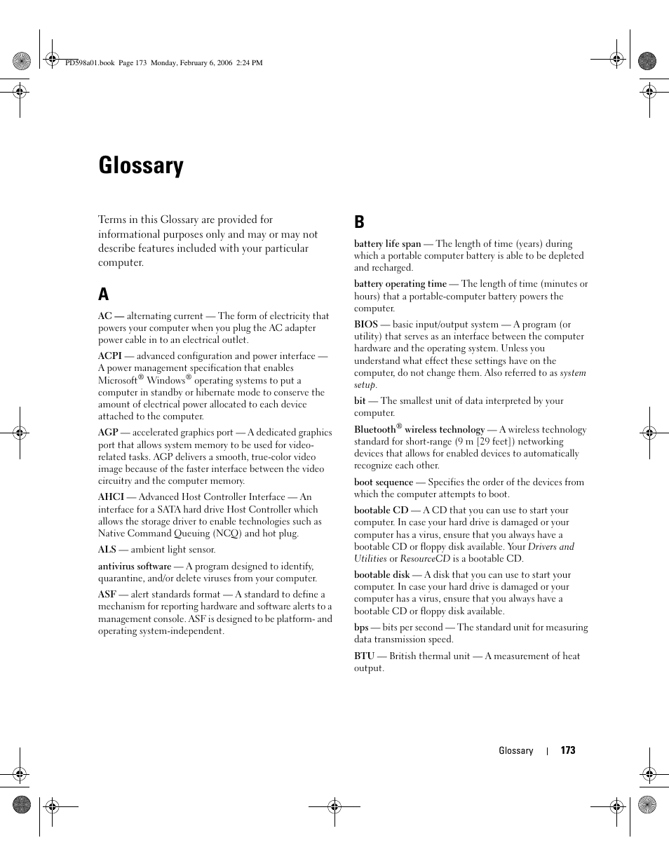 Glossary | Dell Inspiron 9400 User Manual | Page 173 / 188