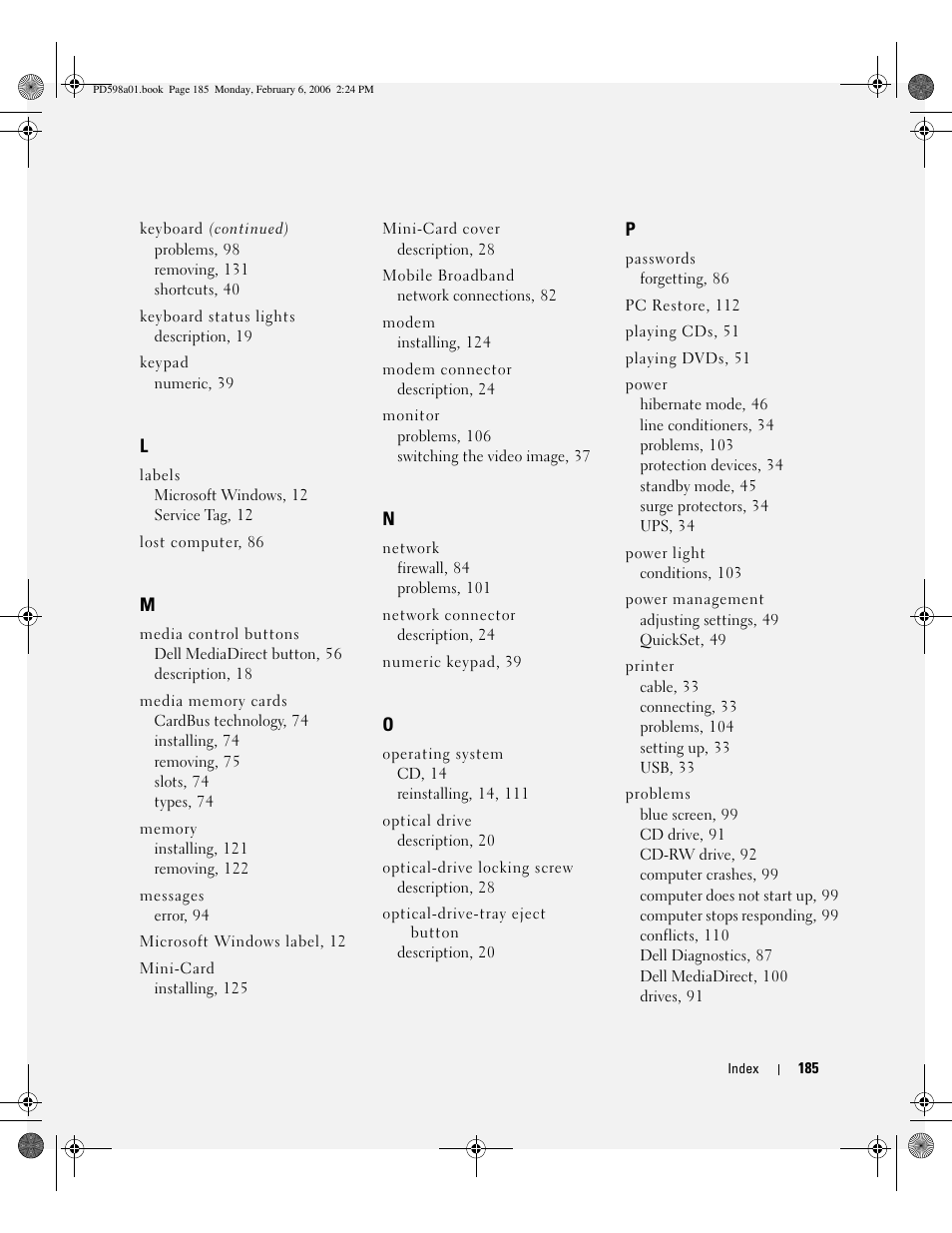 Dell Inspiron 9400 User Manual | Page 185 / 188