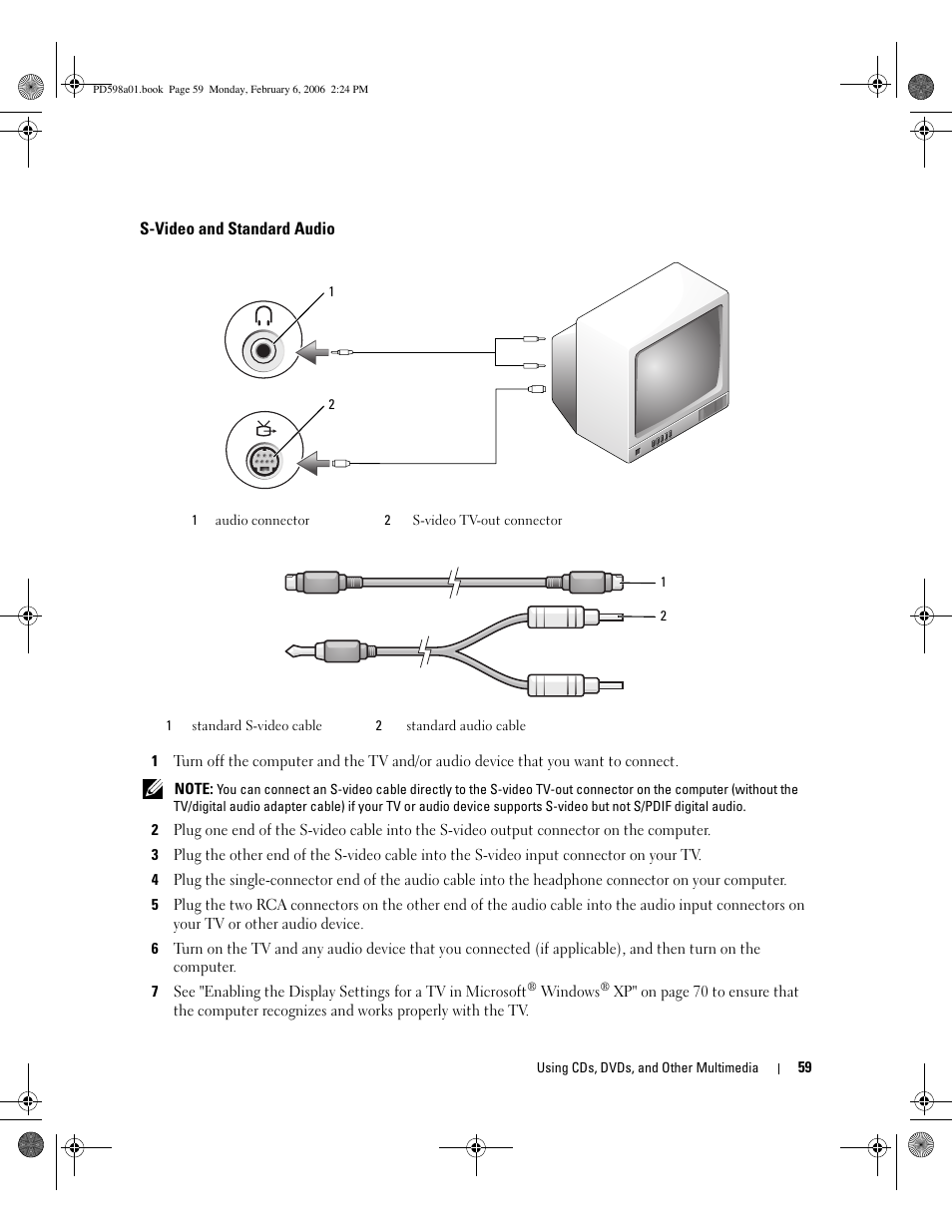 S-video and standard audio | Dell Inspiron 9400 User Manual | Page 59 / 188