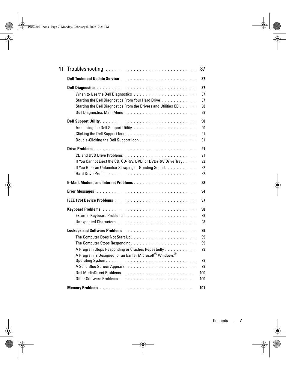 11 troubleshooting | Dell Inspiron 9400 User Manual | Page 7 / 188