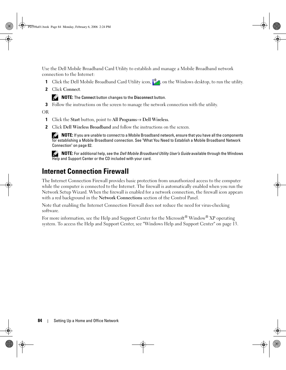 Internet connection firewall | Dell Inspiron 9400 User Manual | Page 84 / 188