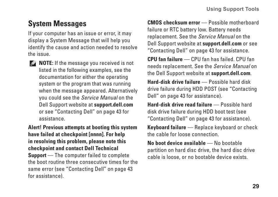 System messages | Dell Studio Desktop D540 (Late 2008) User Manual | Page 31 / 62