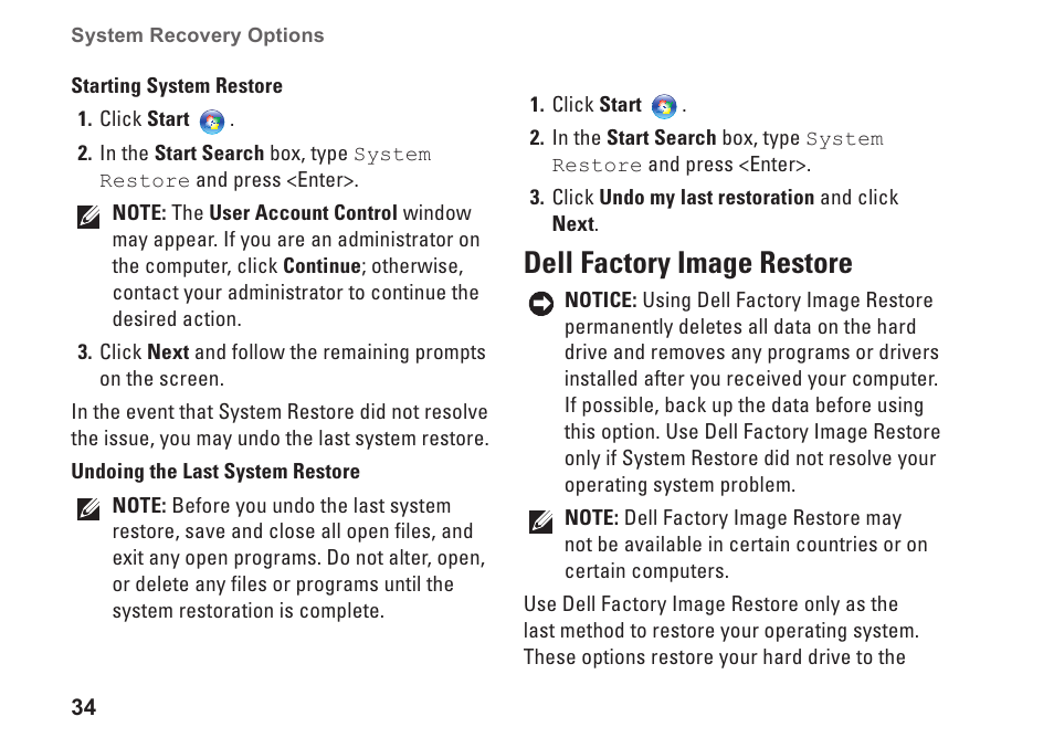 Dell factory image restore | Dell Studio Desktop D540 (Late 2008) User Manual | Page 36 / 62