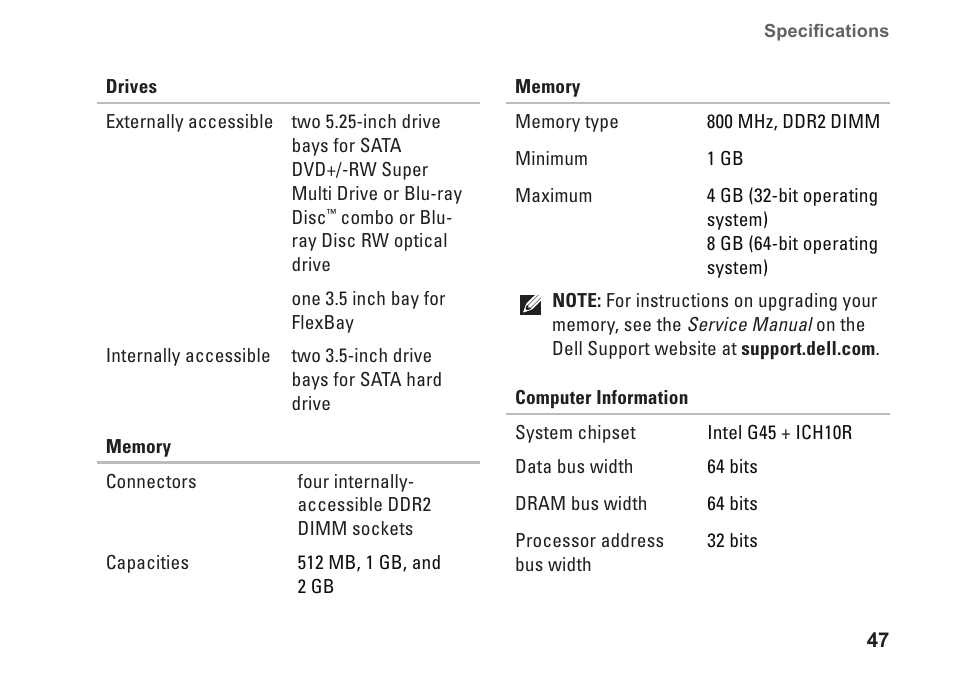 Dell Studio Desktop D540 (Late 2008) User Manual | Page 49 / 62