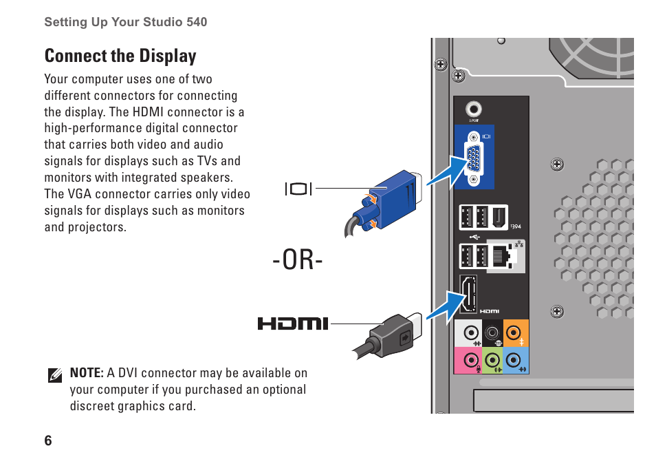 Connect the display | Dell Studio Desktop D540 (Late 2008) User Manual | Page 8 / 62
