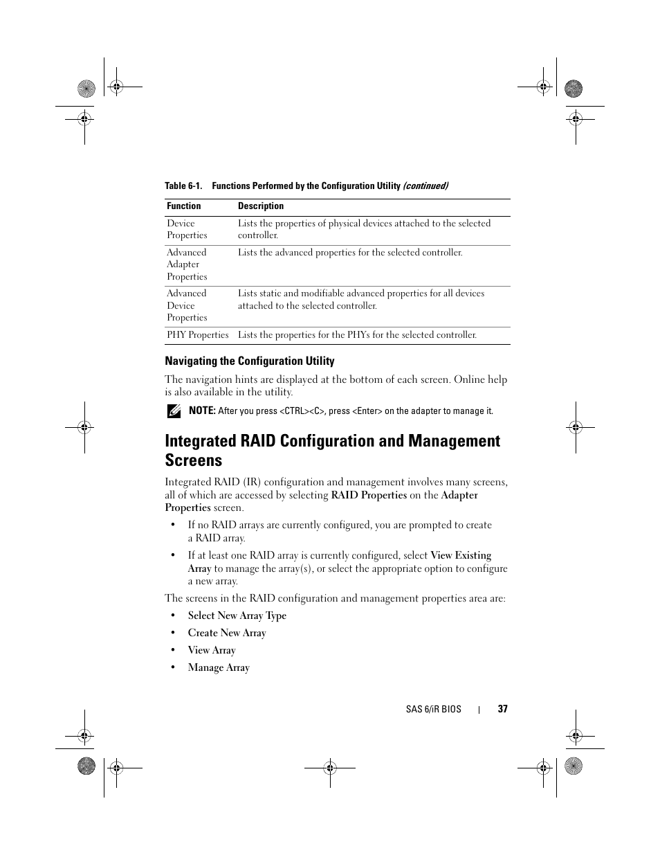 Navigating the configuration utility | Dell Serial Attached SCSI 6iR Integrated and Adapter User Manual | Page 39 / 86