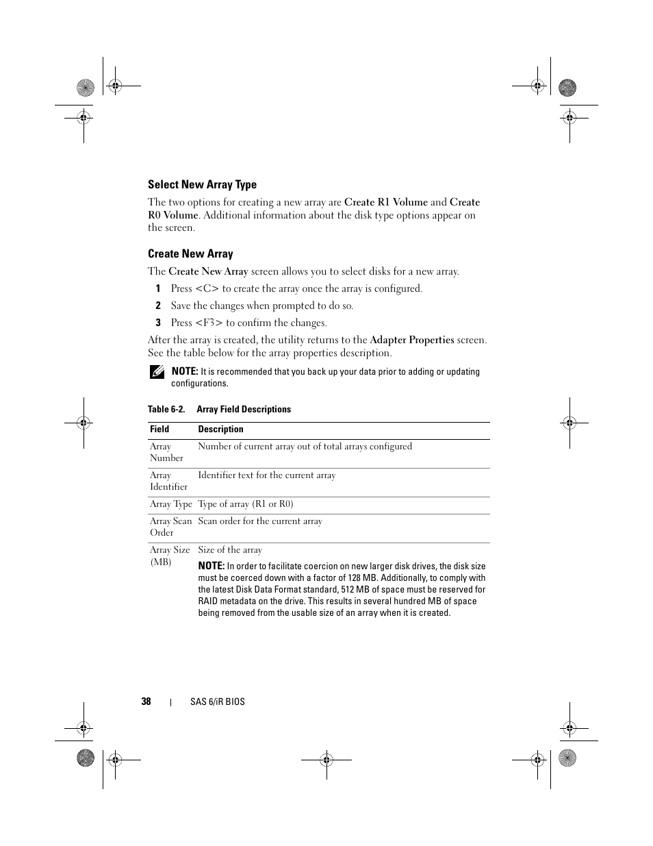 Select new array type, Create new array | Dell Serial Attached SCSI 6iR Integrated and Adapter User Manual | Page 40 / 86