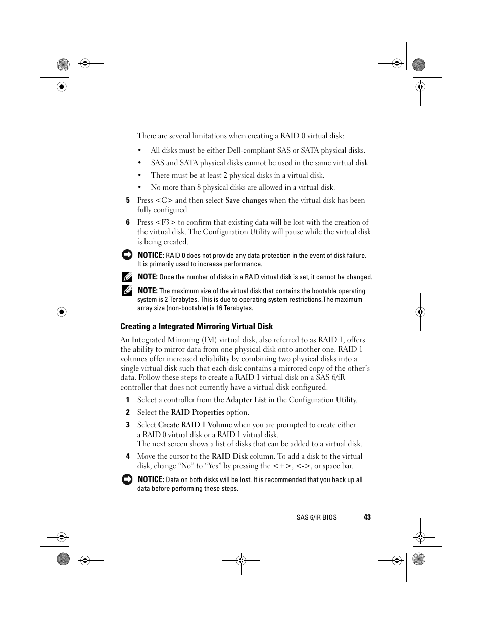 Creating a integrated mirroring virtual disk | Dell Serial Attached SCSI 6iR Integrated and Adapter User Manual | Page 45 / 86