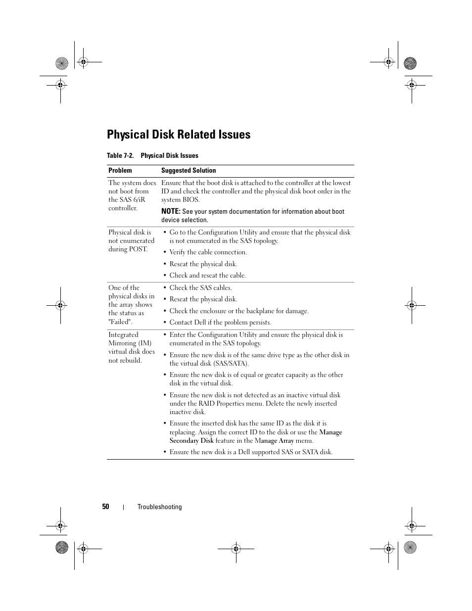 Physical disk related issues | Dell Serial Attached SCSI 6iR Integrated and Adapter User Manual | Page 52 / 86