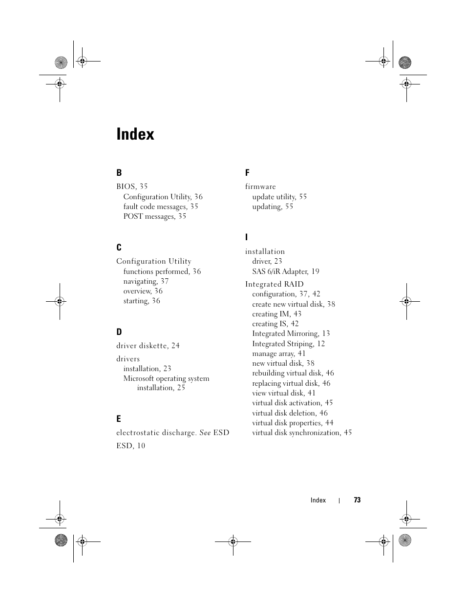 Index | Dell Serial Attached SCSI 6iR Integrated and Adapter User Manual | Page 75 / 86