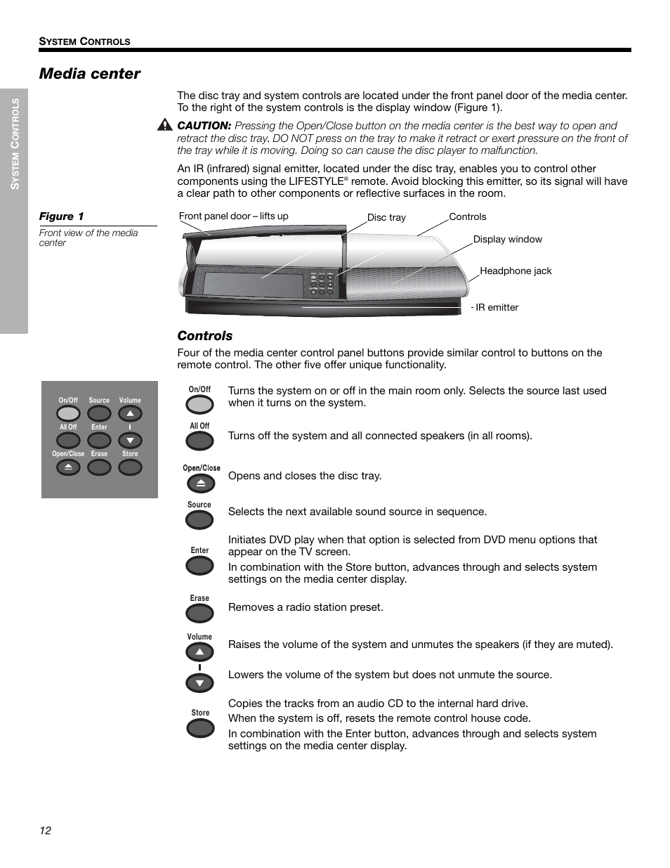 Media center, Controls | Bose LIFESTYLE 525p 625p User Manual | Page 12 / 68