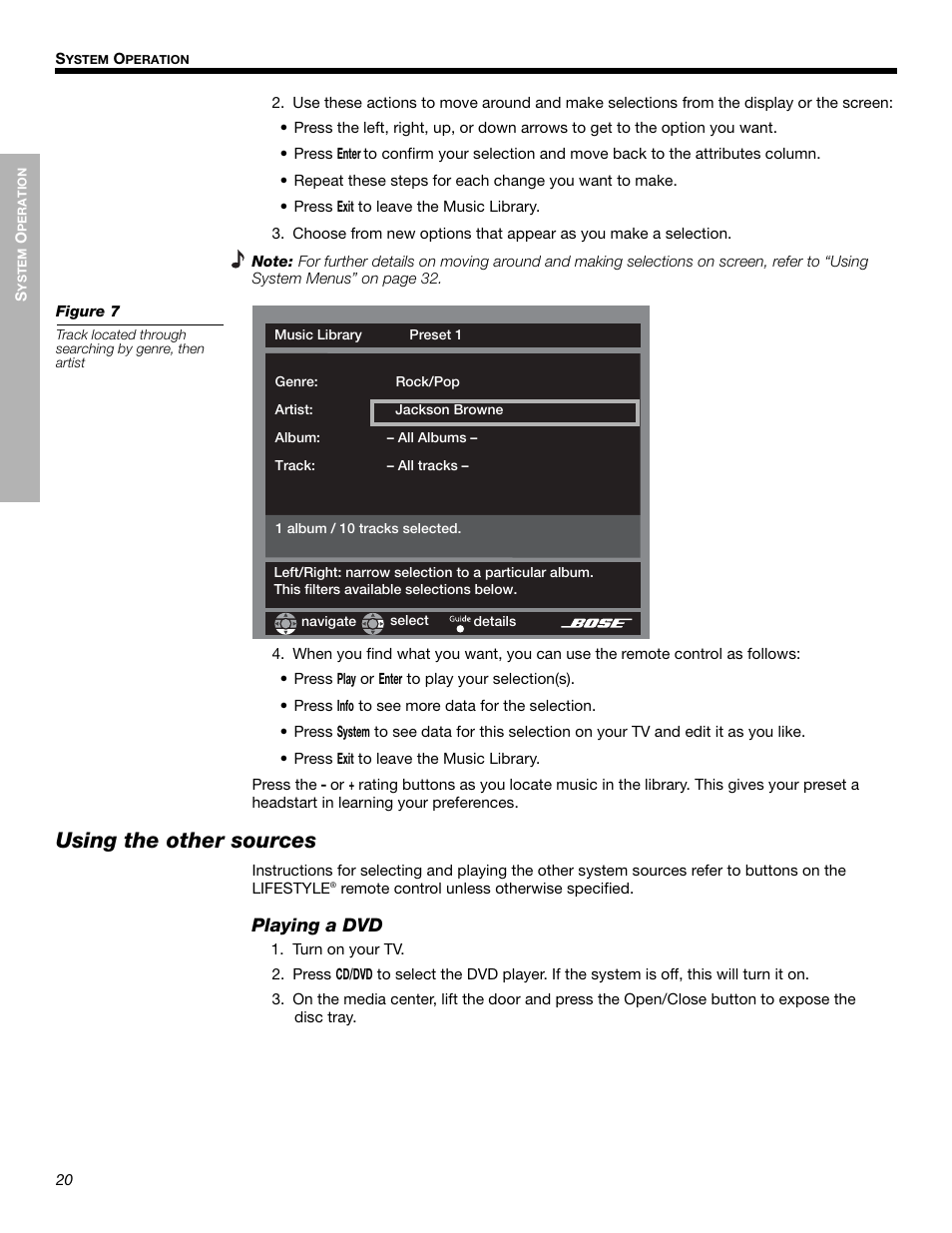 Using the other sources, Playing a dvd | Bose LIFESTYLE 525p 625p User Manual | Page 20 / 68