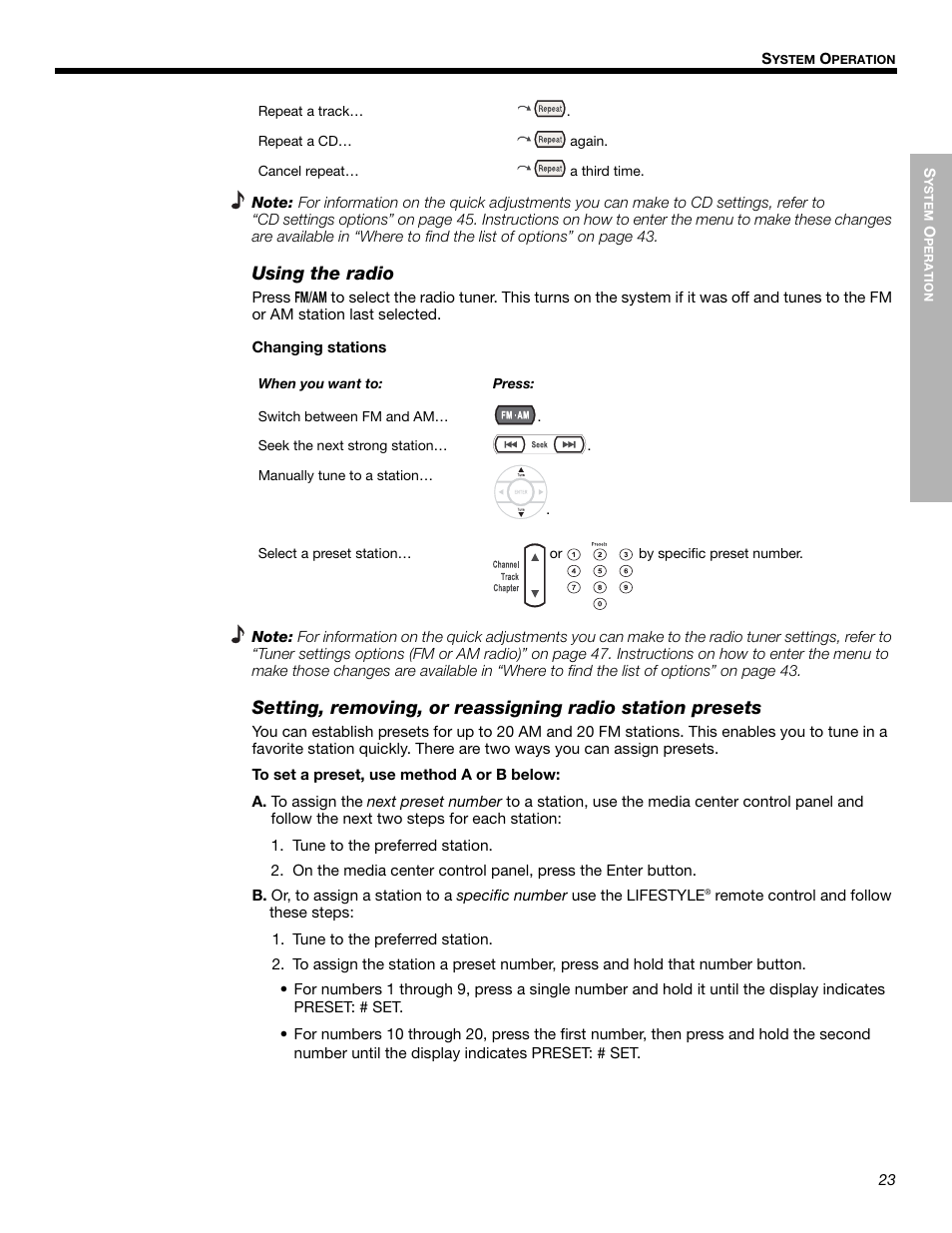 Using the radio | Bose LIFESTYLE 525p 625p User Manual | Page 23 / 68