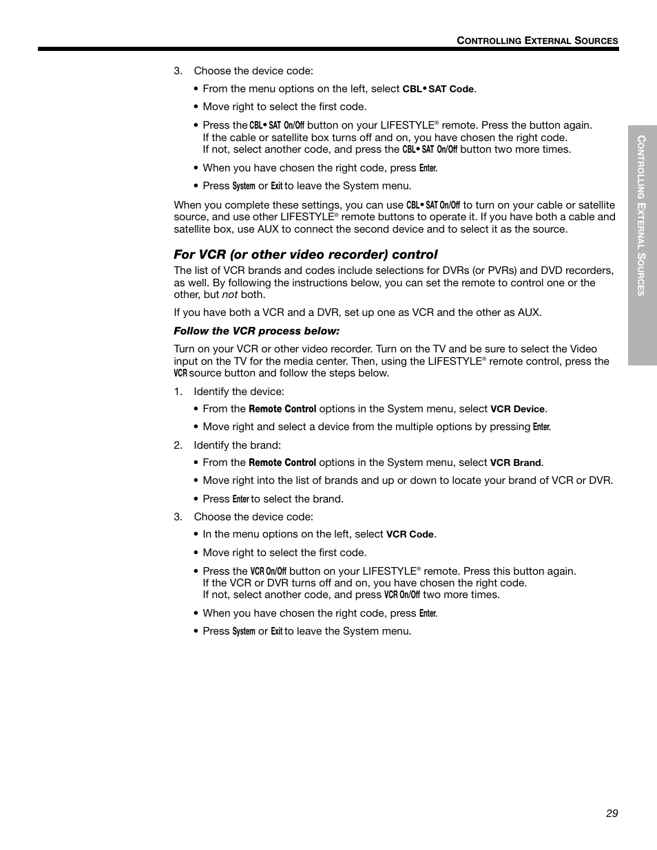 For vcr (or other video recorder) control | Bose LIFESTYLE 525p 625p User Manual | Page 29 / 68