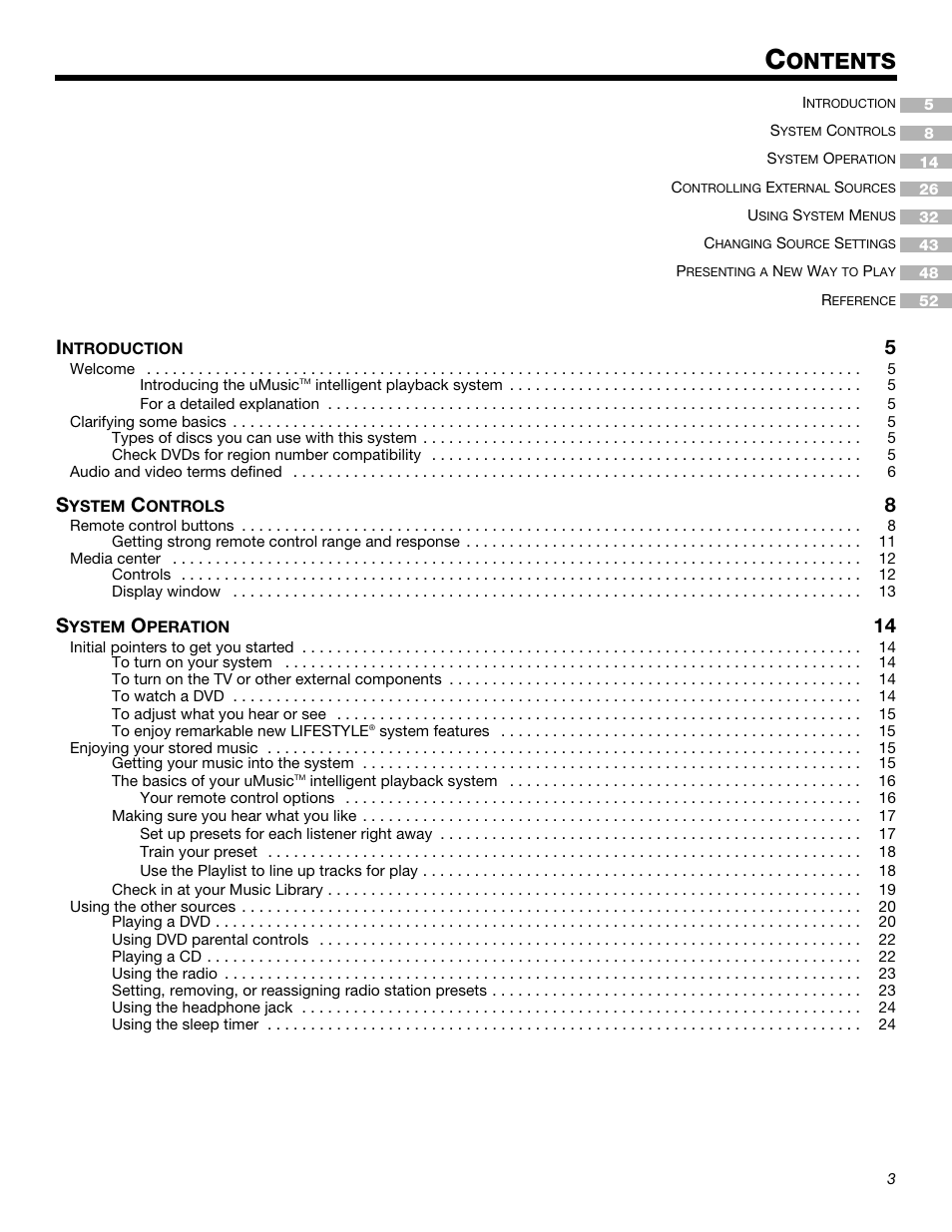 Ontents | Bose LIFESTYLE 525p 625p User Manual | Page 3 / 68