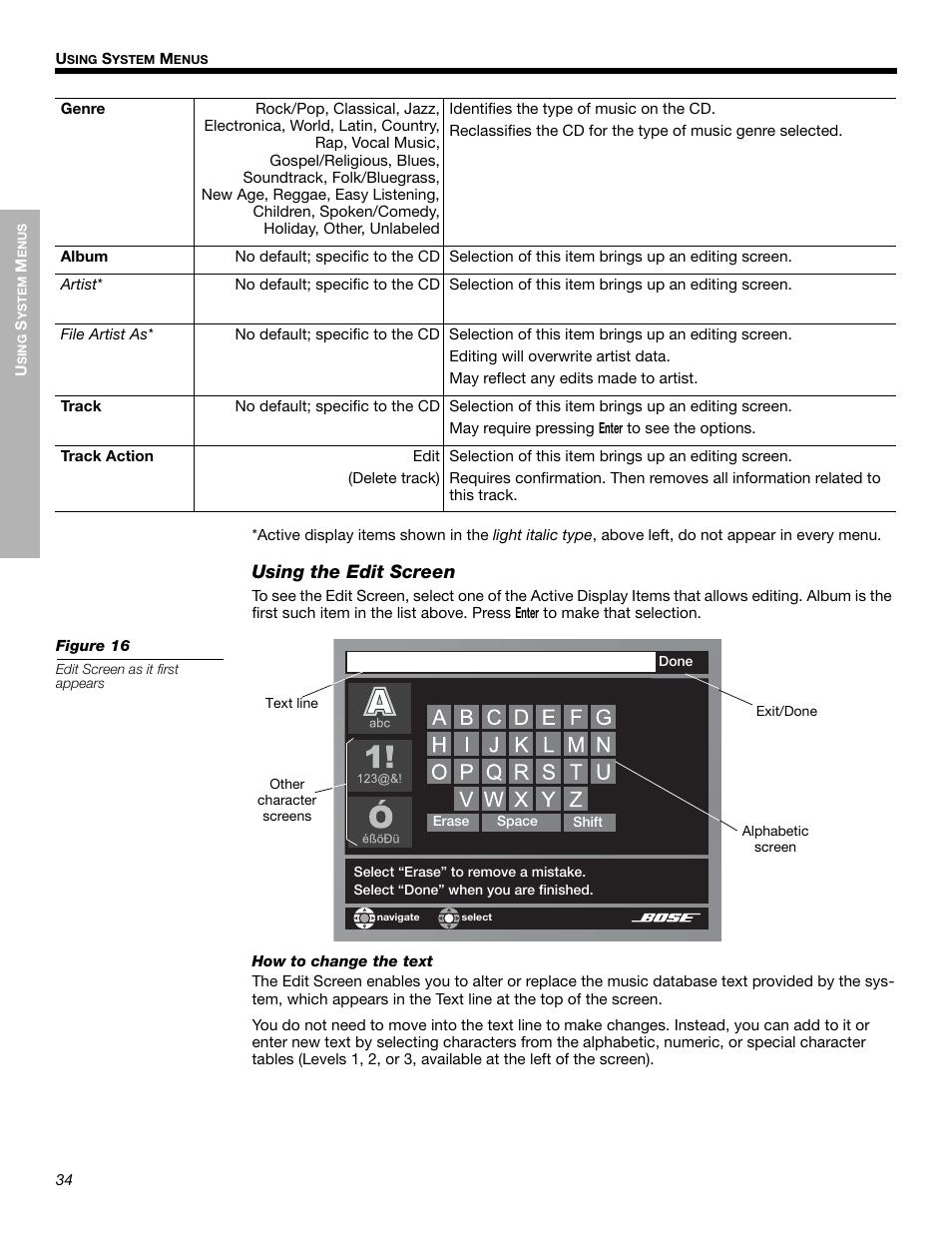 Using the edit screen | Bose LIFESTYLE 525p 625p User Manual | Page 34 / 68