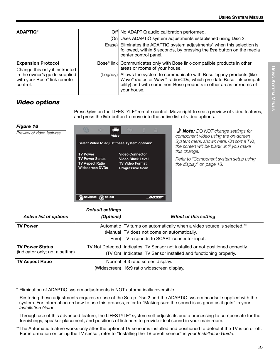 Video options | Bose LIFESTYLE 525p 625p User Manual | Page 37 / 68