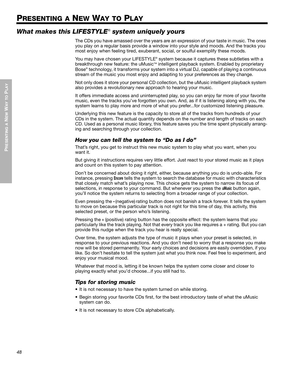 Resenting a, Ay to, What makes this lifestyle | System uniquely yours | Bose LIFESTYLE 525p 625p User Manual | Page 48 / 68