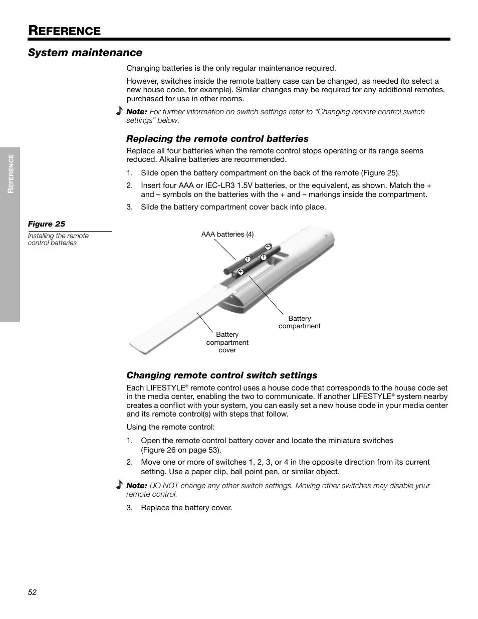 Eference, System maintenance | Bose LIFESTYLE 525p 625p User Manual | Page 52 / 68