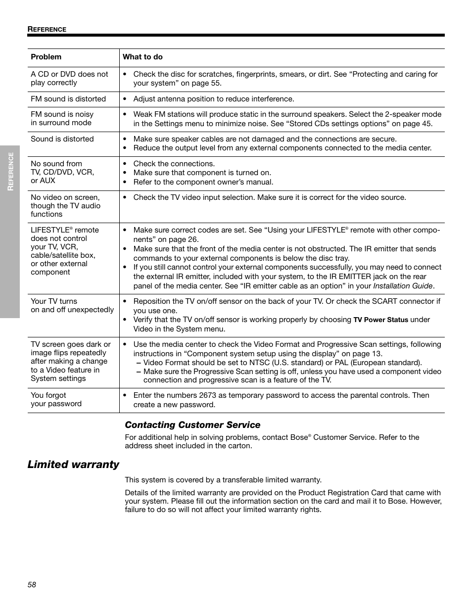 Limited warranty | Bose LIFESTYLE 525p 625p User Manual | Page 58 / 68